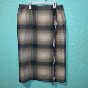 Vintage Villager brand wool plaid fringe skirt s6